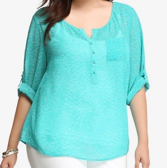 Torrid Sheer Blue Bird Print Blouse - Picture 1 of 4